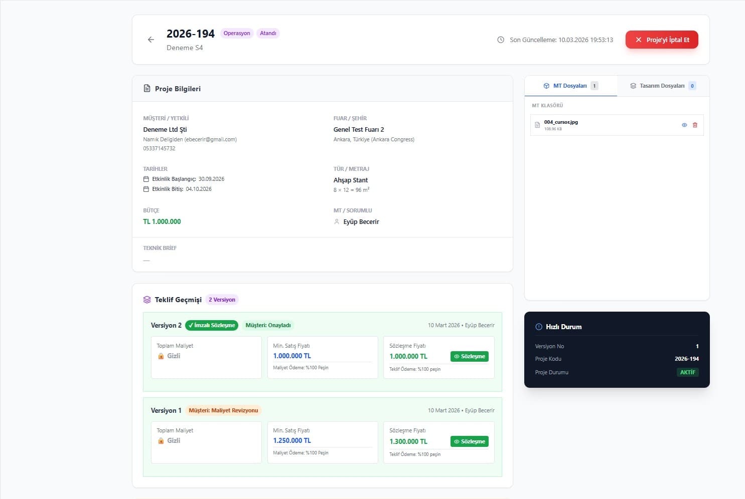 Teklif ve Revizyon Akışı